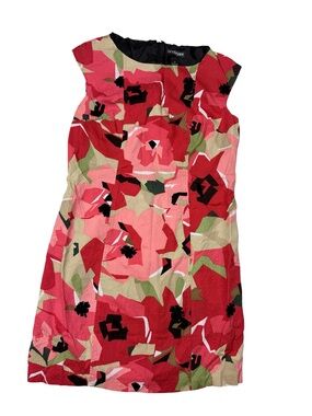 Lane Bryant Red and Pink Floral Shift Dress with Green Accents